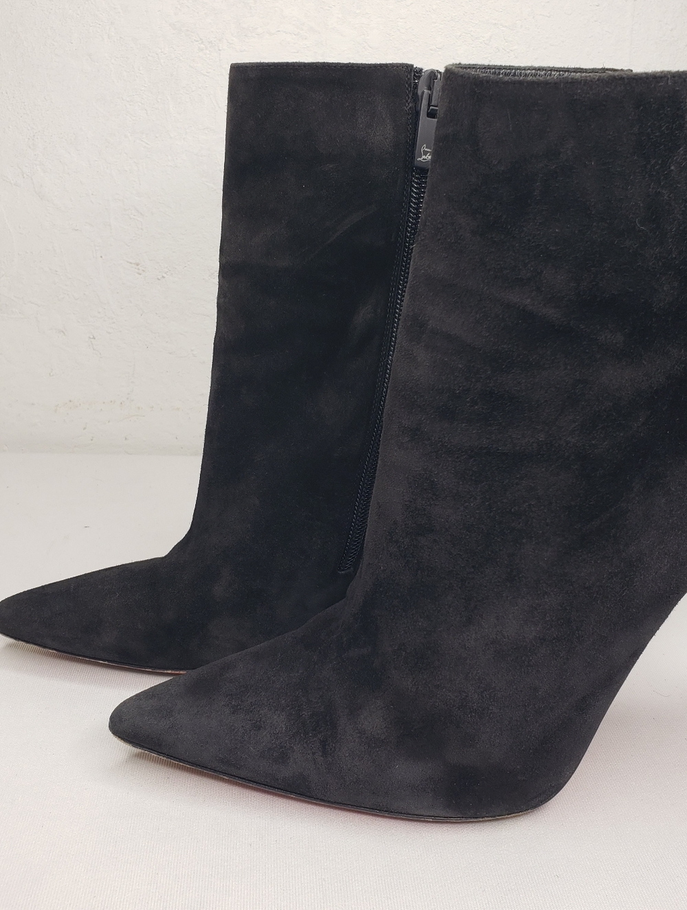 Christian Louboutin Black Suede Pointed Toe Stiletto Ankle Boots - Picture 7 of 16